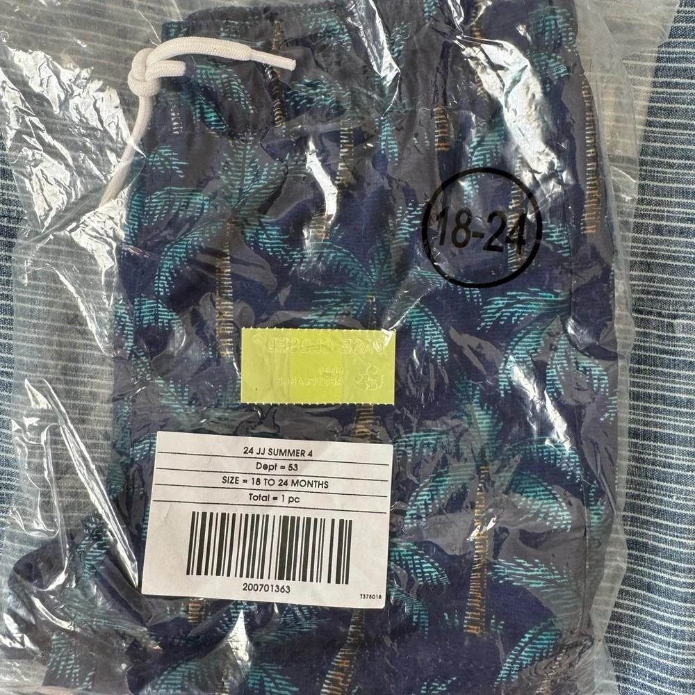 Janie and Jack Navy Palm Tree Swim Trunks 18-24M